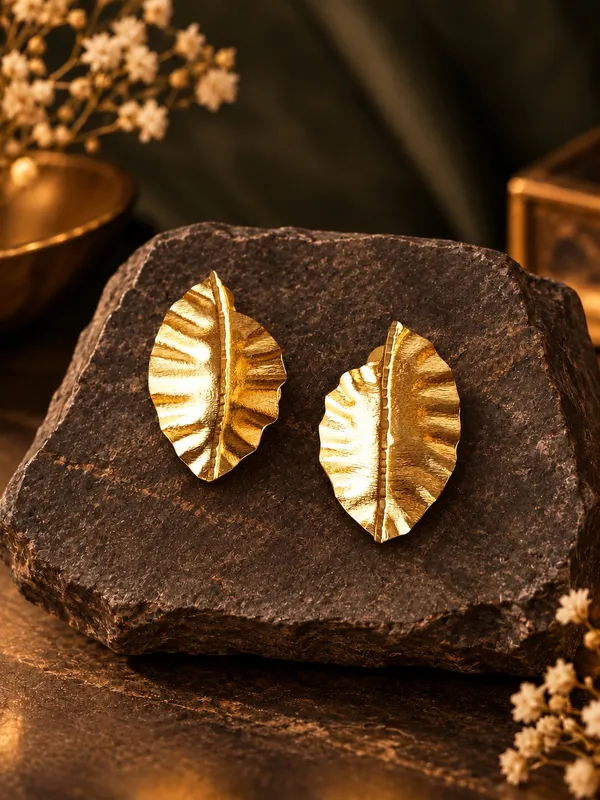 Golden_Textured_Leaf_Statement_Earrings_for_Women