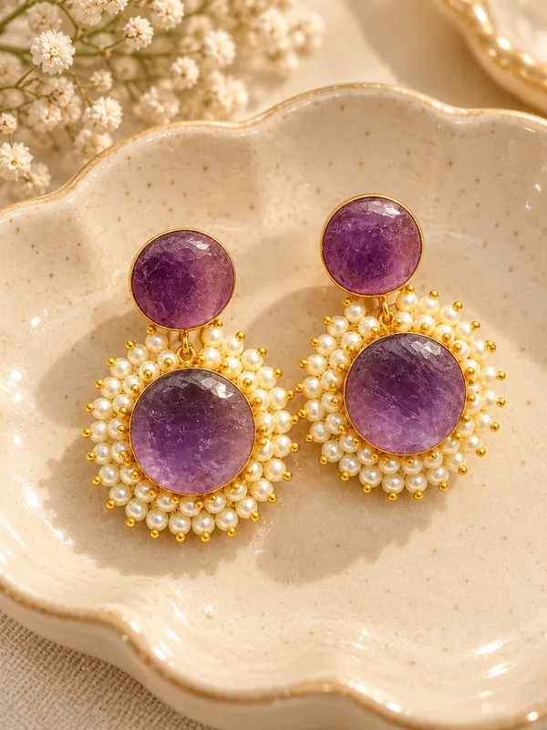 Purple_Amethyst_Stone_&_Pearl_Halo_Drop_Earrings