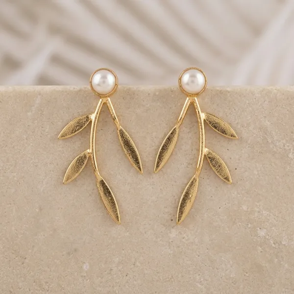 Leafy_Gold_Plated_Brass_Earrings_with_Real_Water_Pearl