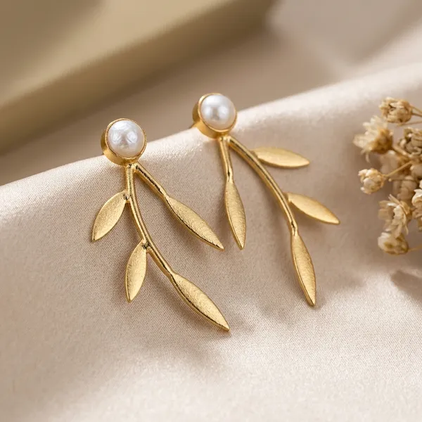 Leafy_Gold_Plated_Brass_Earrings_with_Real_Water_Pearl