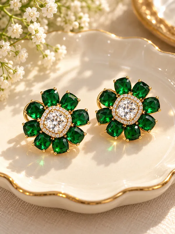 Emerald_Green_Floral_Doublet_Stone_Stud_Earrings