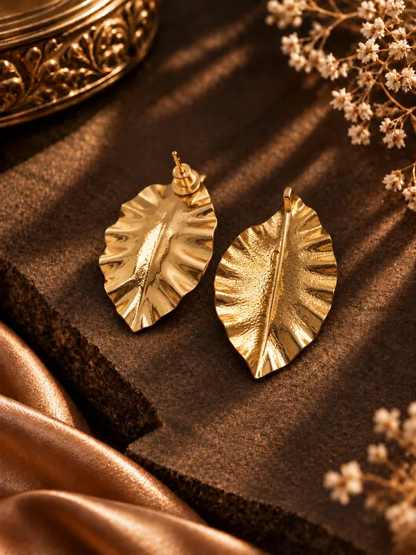 Golden_Textured_Leaf_Statement_Earrings_for_Women