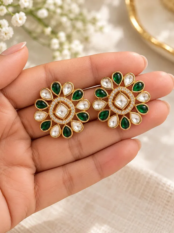 Emerald_Green_&_White_Crystal_Floral_Stud_Earrings