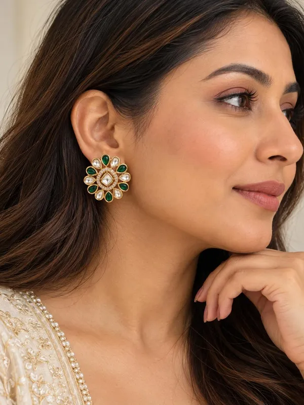 Emerald_Green_&_White_Crystal_Floral_Stud_Earrings