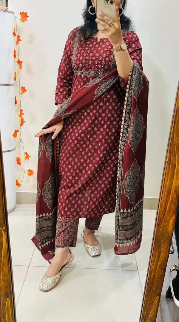 Red_Cotton_Printed_Straight_Kurta_with_Bottom_and_Dupatta_Set