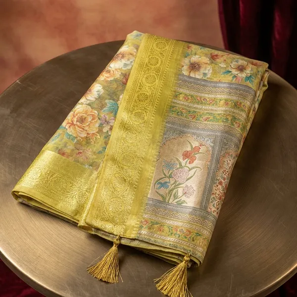 Yellow_Floral_Banarasi_Silk_Saree_For_Women