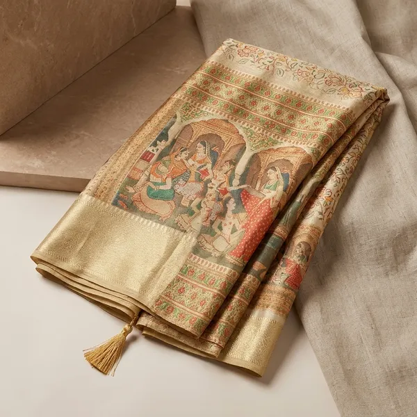 Cream_Gold_Banarasi_Silk_With_Intricate_Weaving_Saree_For_Women