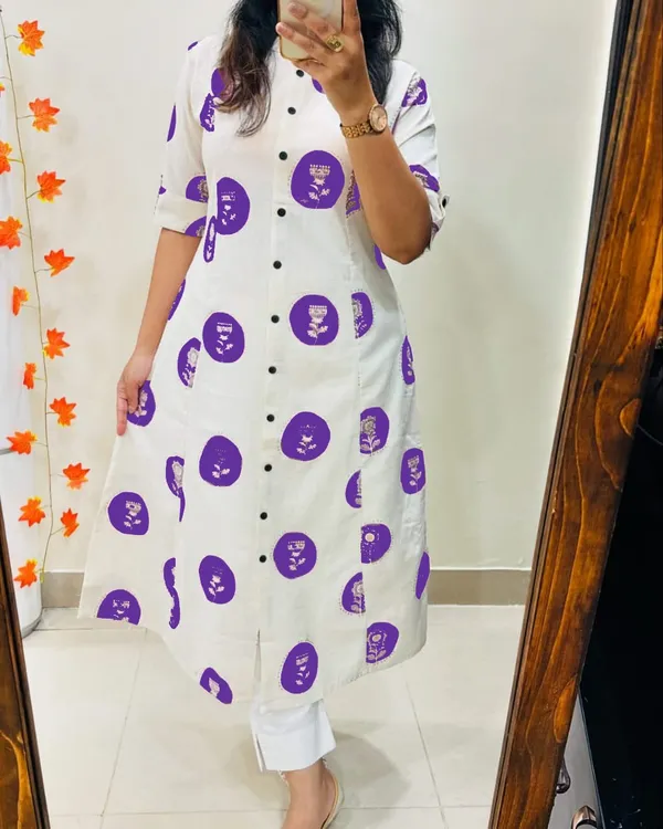 White_Cotton_Purple_Floral_Print_Kurta_With_Pants_for_Women