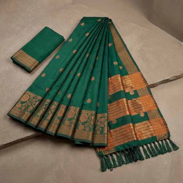 Green_Silk_Woven_Saree_With_Orange_Border_For_Women
