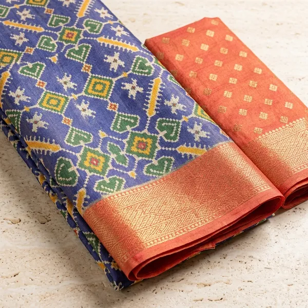 Blue_Patola_Print_Banarasi_Silk_Saree_For_Women_Patola_Style_High_Quality_Digital_Print_With_Jari_Weaving_On_Full_Saree_For_Women