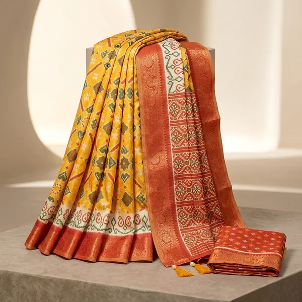 Yellow_Patola_Print_Silk_Saree_With_Red_Border_Patola_Style_High_Quality_Digital_Print_With_Jari_Weaving_On_Full_Saree_For_Women