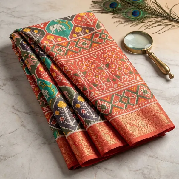 Multicolor_Patola_Print_Silk_Saree_For_Women_Patola_Style_High_Quality_Digital_Print_With_Jari_Weaving_On_Full_Saree_For_Women