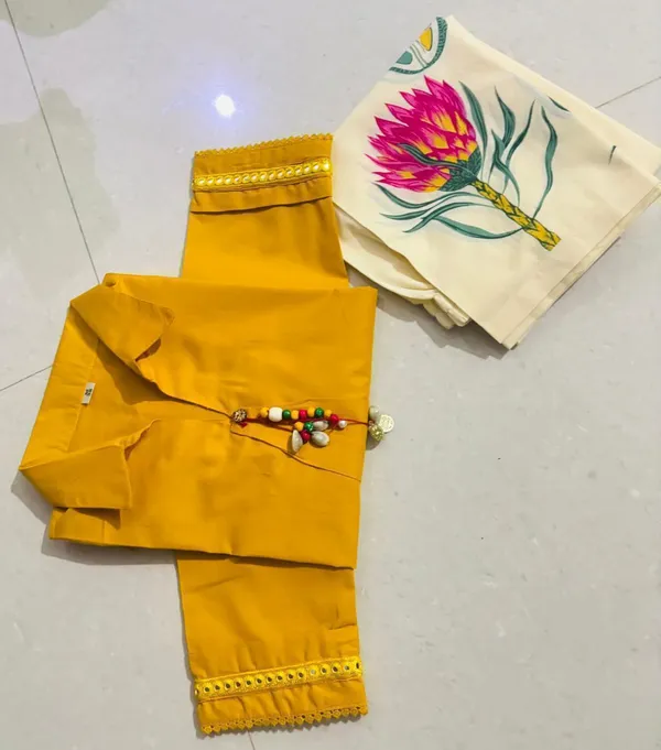 Yellow_Cotton_High-Low_Kurti_with_Floral_Print_Palazzo_Set_for_Women