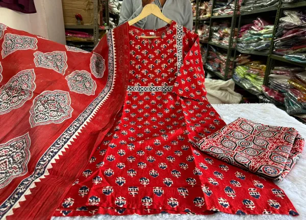 Red_Cotton_Printed_Straight_Kurta_with_Bottom_and_Dupatta_Set