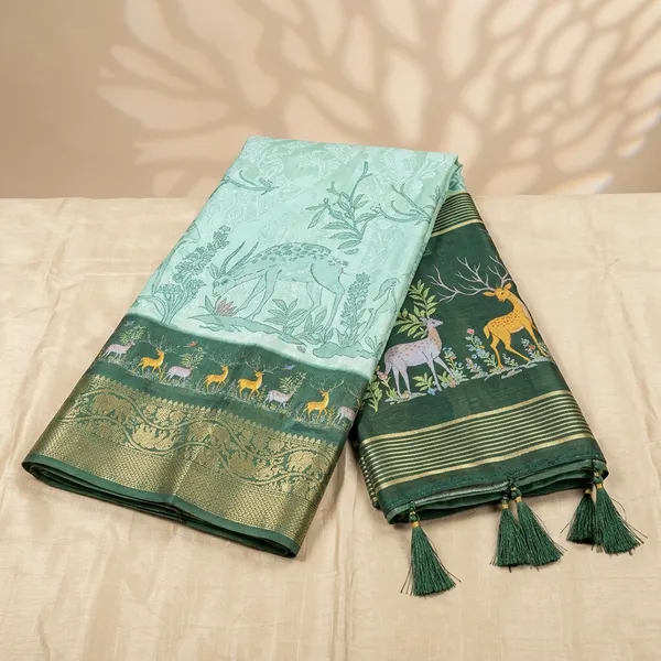 Mint_Green_Silk_Jacquard_Woven_High_Quality_Digital_Print_Bird_Motif_Pattern_Saree_For_Women