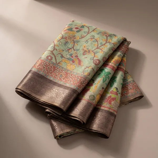 Green_Floral_Silk_Blend_Banarasi_Saree_For_Women