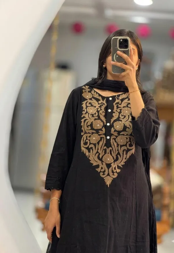 Black_Embroidered_Straight_Kurta_Set_for_Women