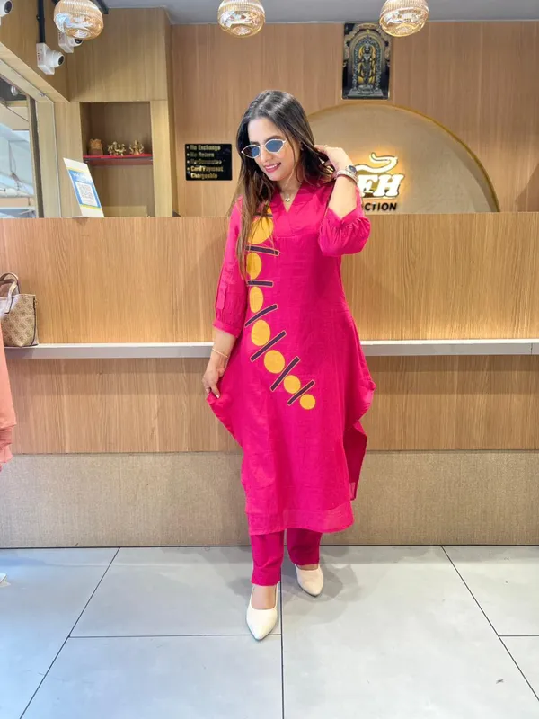 Pink_Cotton_Asymmetric_Kurta_with_Pant_for_Women