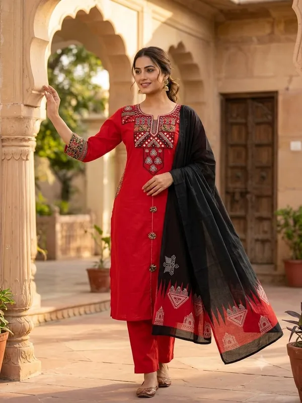 Red_Embroidered_Kurta_Set_With_Dupatta_for_Women
