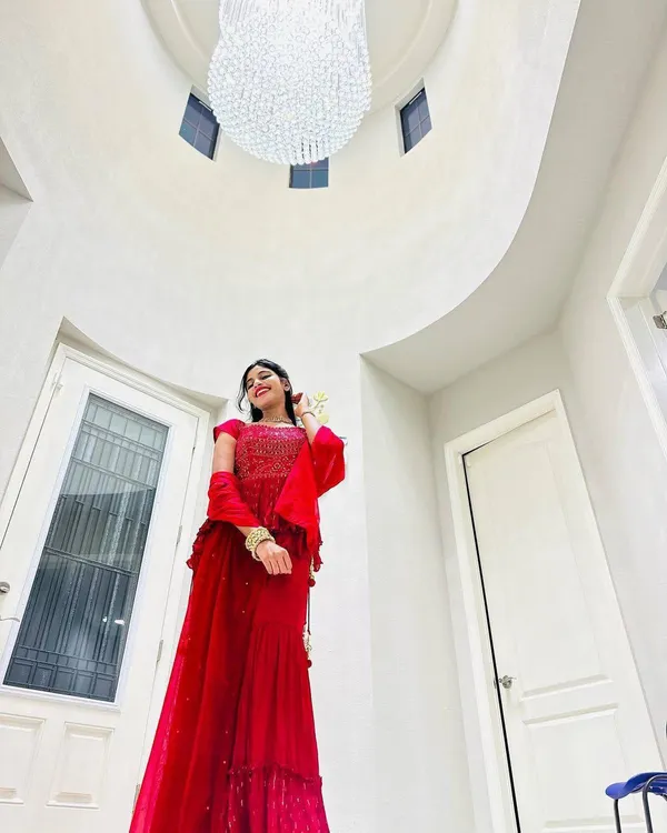 Red_Georgette_Embroidered_Sharara_Suit_for_Women