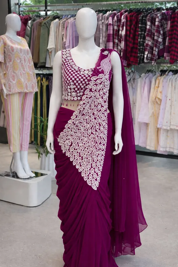 Pink_Georgette_Peacock_Embroidered_Draped_Saree_Gown_for_Women