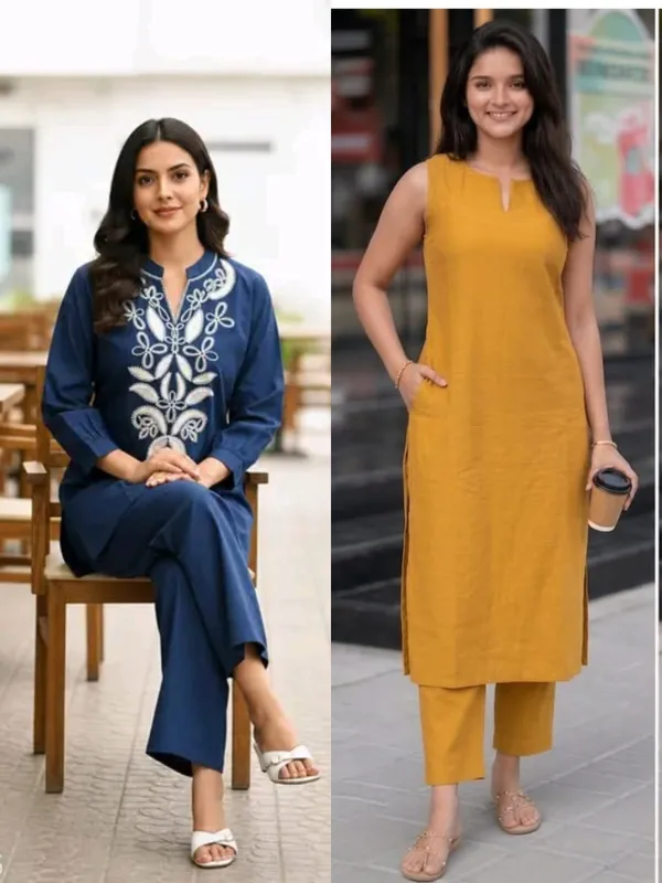 Navy_Blue_And_Mustard_Kurta_Pant_Sets_for_Women