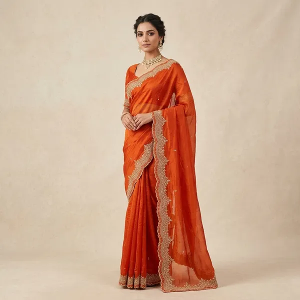 Orange_Silk_Embroidered_Saree_With_Golden_Lace_Border