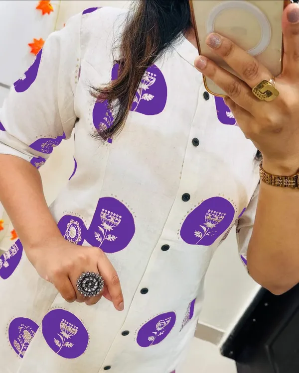 White_Cotton_Purple_Floral_Print_Kurta_With_Pants_for_Women