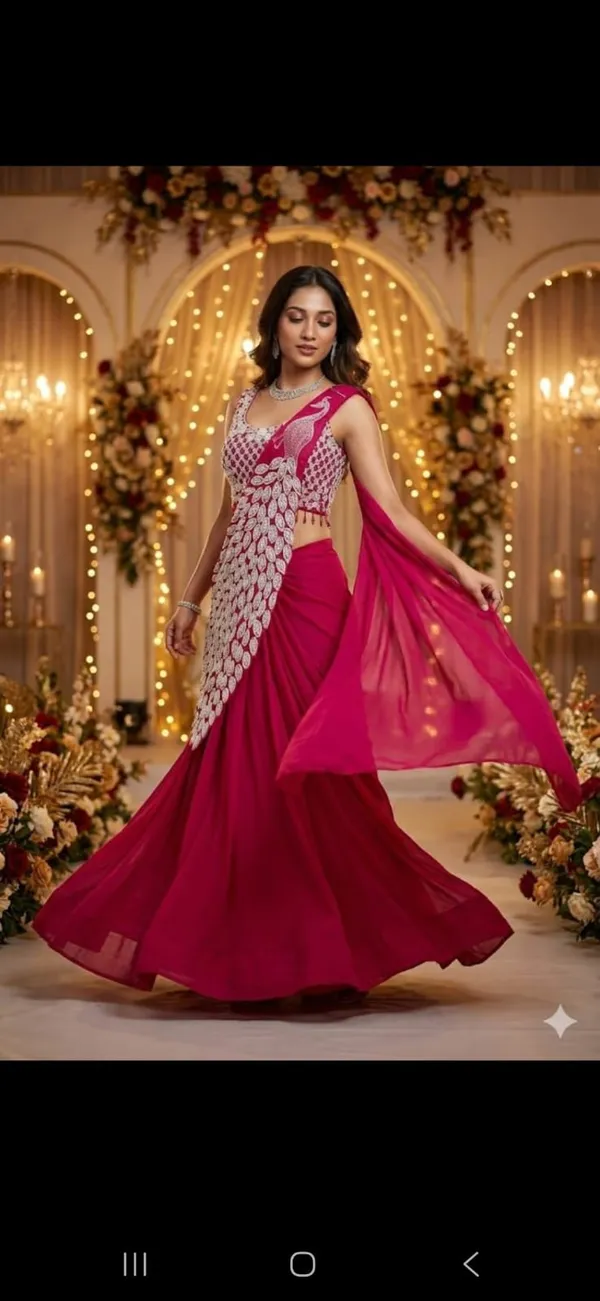 Pink_Georgette_Peacock_Embroidered_Draped_Saree_Gown_for_Women