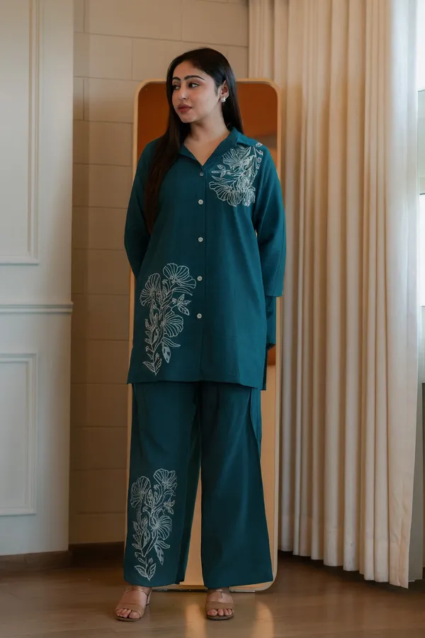 Teal_Floral_Shirt_And_Palazzo_Set_for_Women