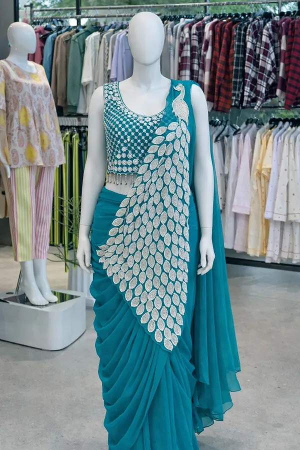 Pink_Georgette_Peacock_Embroidered_Draped_Saree_Gown_for_Women
