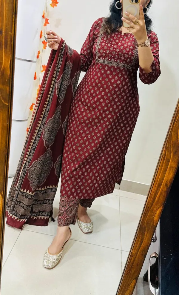Red_Cotton_Printed_Straight_Kurta_with_Bottom_and_Dupatta_Set