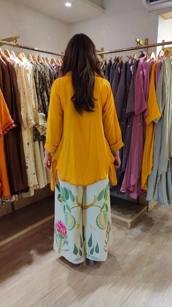 Yellow_Cotton_High-Low_Kurti_with_Floral_Print_Palazzo_Set_for_Women