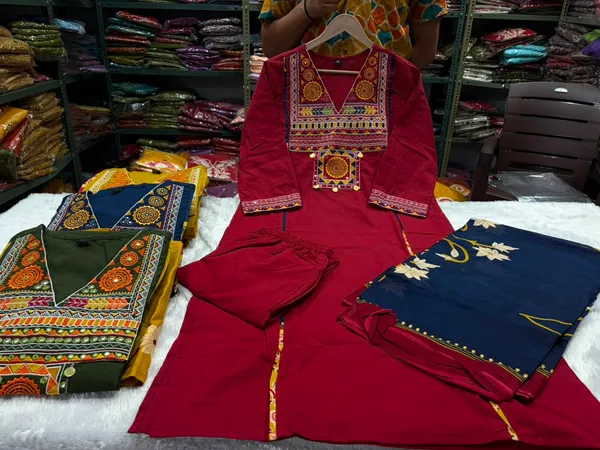 Maroon_Cotton_Embroidered_Kurta_Palazzo_Set_with_Blue_Dupatta_for_Women