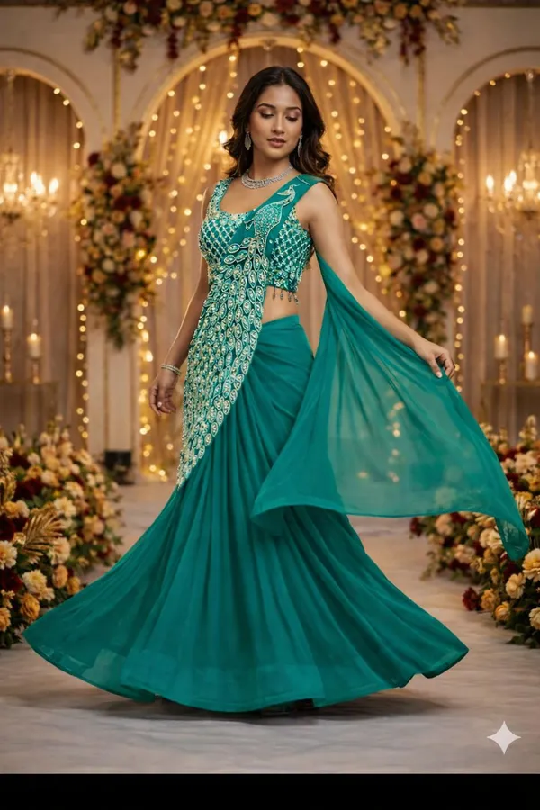Teal_Georgette_Peacock_Embroidered_Party_Wear_Saree