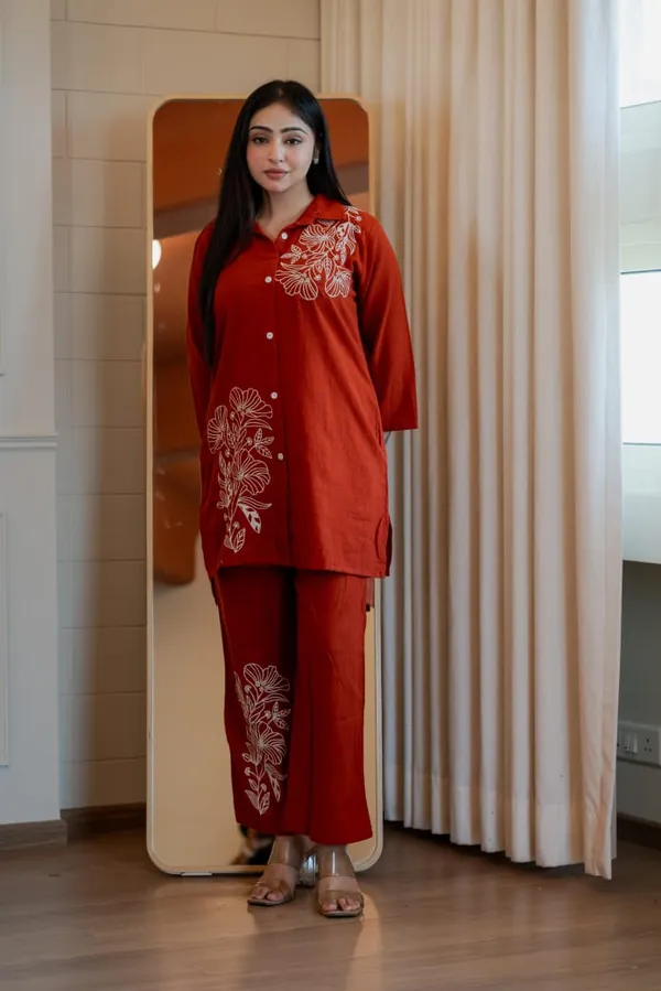 Red_Embroidered_Straight_Kurta_Pant_Set_for_Women
