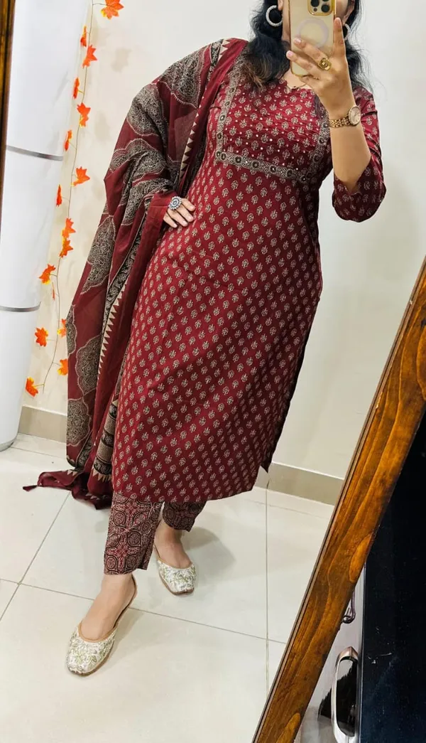 Red_Cotton_Printed_Straight_Kurta_with_Bottom_and_Dupatta_Set