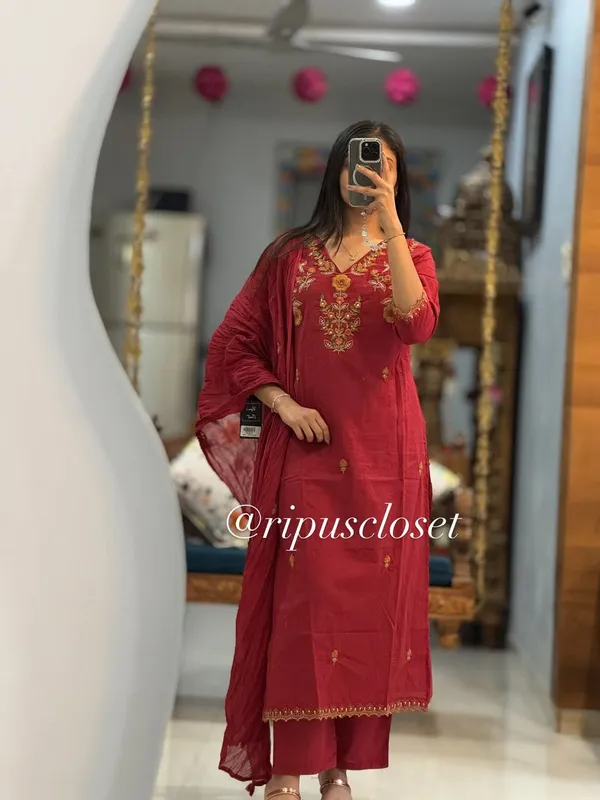 Maroon_Cotton_Embroidered_Kurta_Palazzo_Set_for_Women