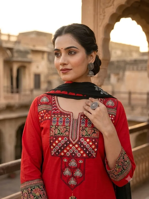 Red_Embroidered_Kurta_Set_With_Dupatta_for_Women