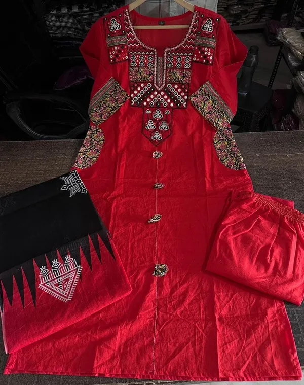 Red_Embroidered_Kurta_Set_With_Dupatta_for_Women