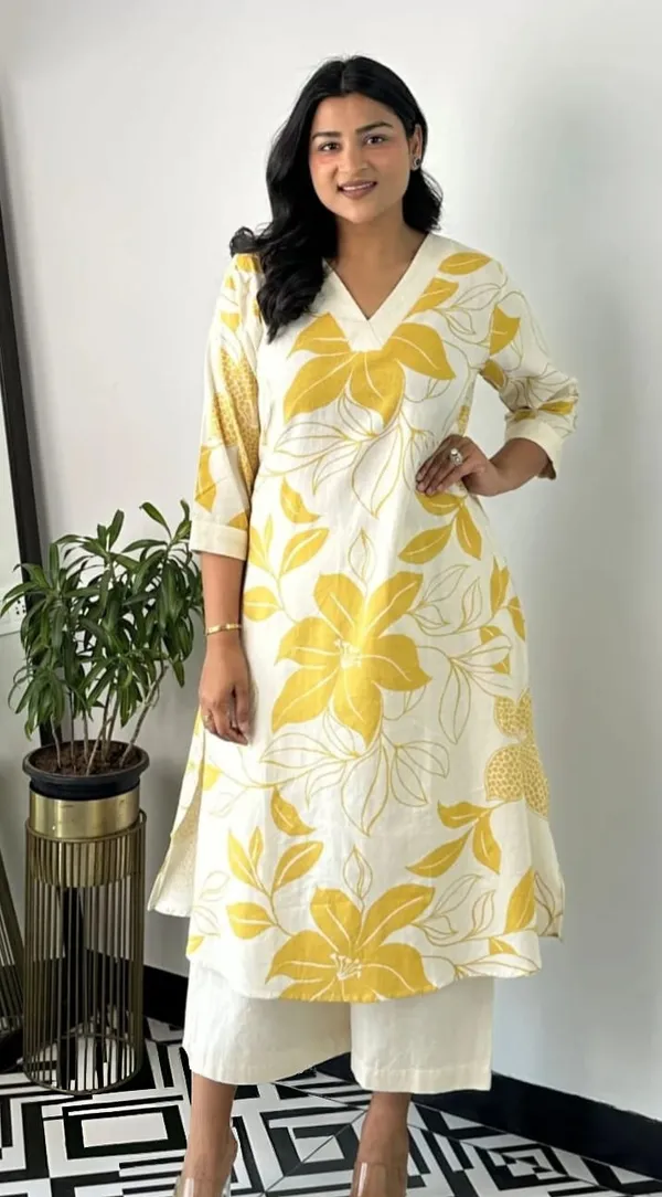 Yellow_Floral_Print_Cotton_A-Line_Kurta_With_Palazzo_for_Women