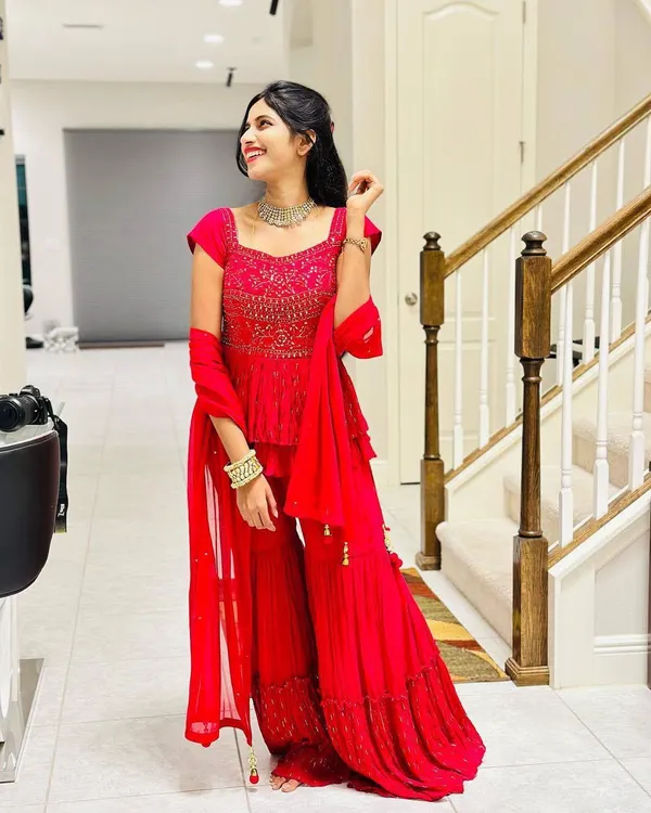 Red_Georgette_Embroidered_Sharara_Suit_for_Women