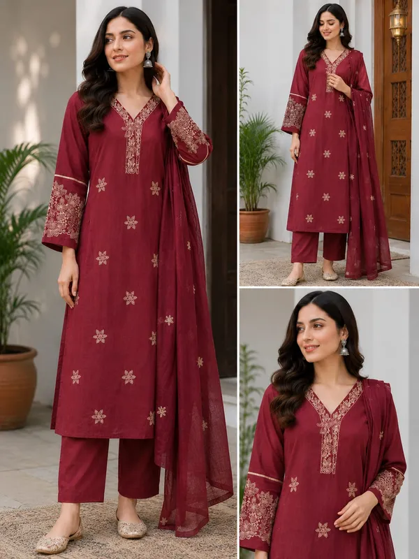 Maroon_Embroidered_Straight_Kurta_Set_for_Women