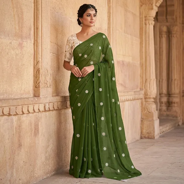 Green_Georgette_Floral_Embroidered_Saree_For_Women