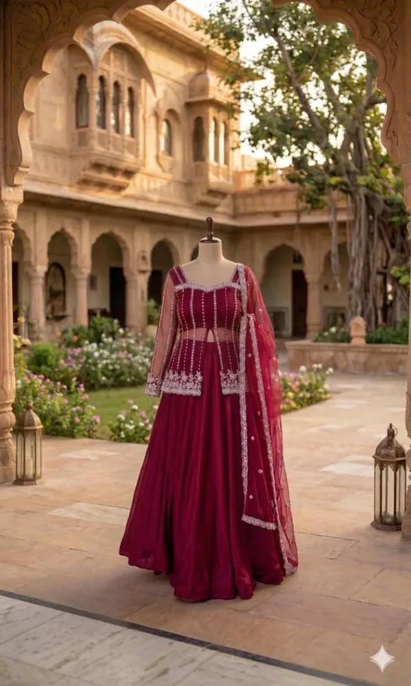 Wine_Embroidered_Flared_Lehenga_Choli_Set_for_Women