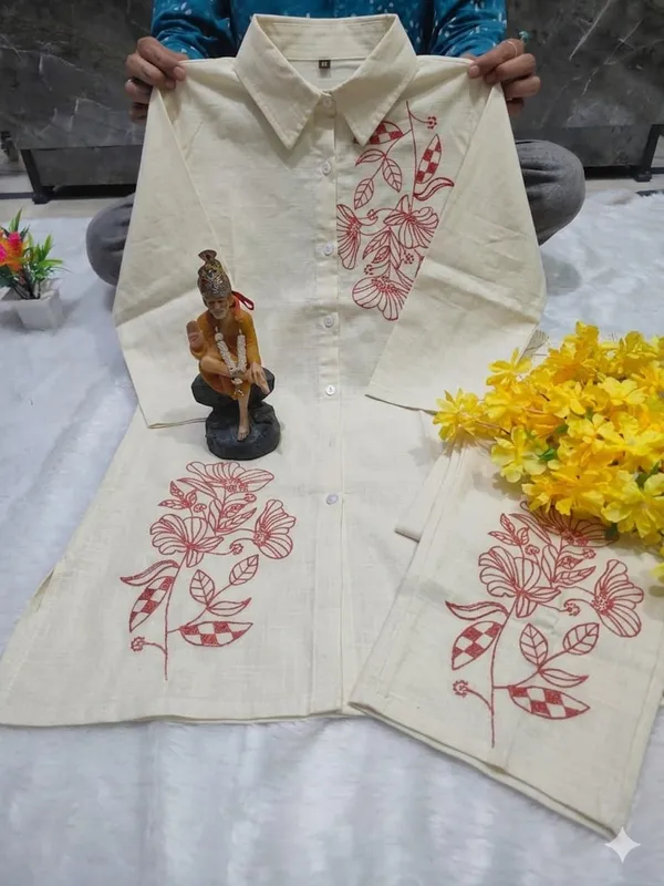 Cream_Embroidered_Straight_Kurta_Pant_Set_for_Women