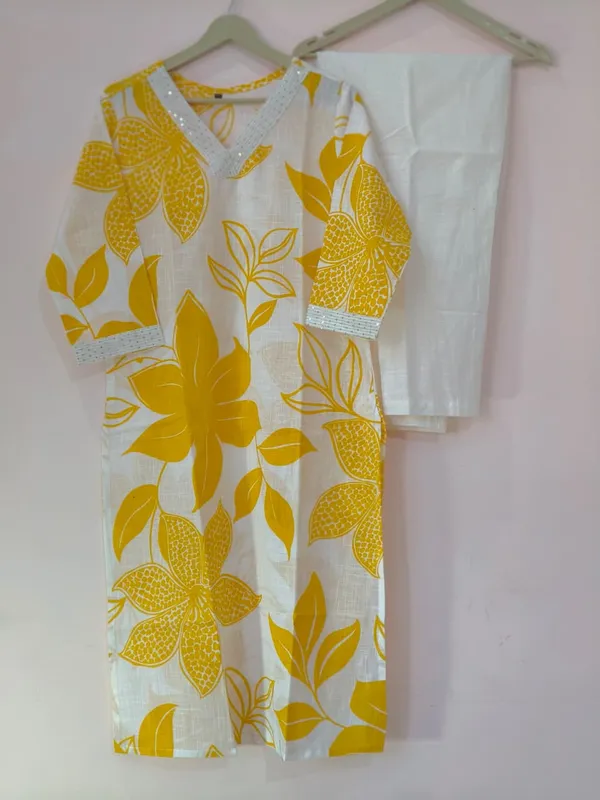 Yellow_Floral_Print_Cotton_A-Line_Kurta_With_Palazzo_for_Women