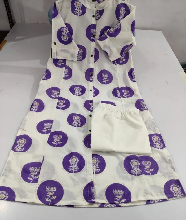 White_Cotton_Purple_Floral_Print_Kurta_With_Pants_for_Women