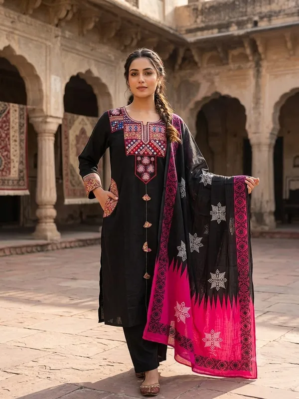 Black_Embroidered_Straight_Kurta_Set_for_Women