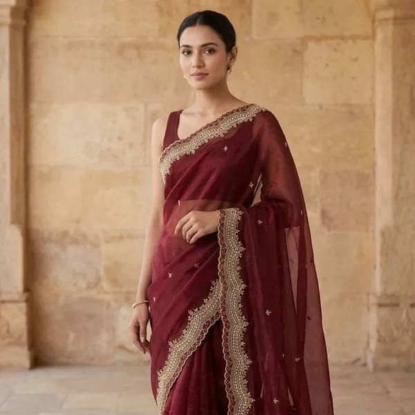Maroon_Georgette_Floral_Dupatta_With_Blouse_Piece_Saree_For_Women